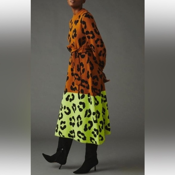 Farm Rio Dresses & Skirts - FARM RIO X ANTHROPOLOGIE Leopard Colorblock SWEATER DRESS- SIZE SMALL